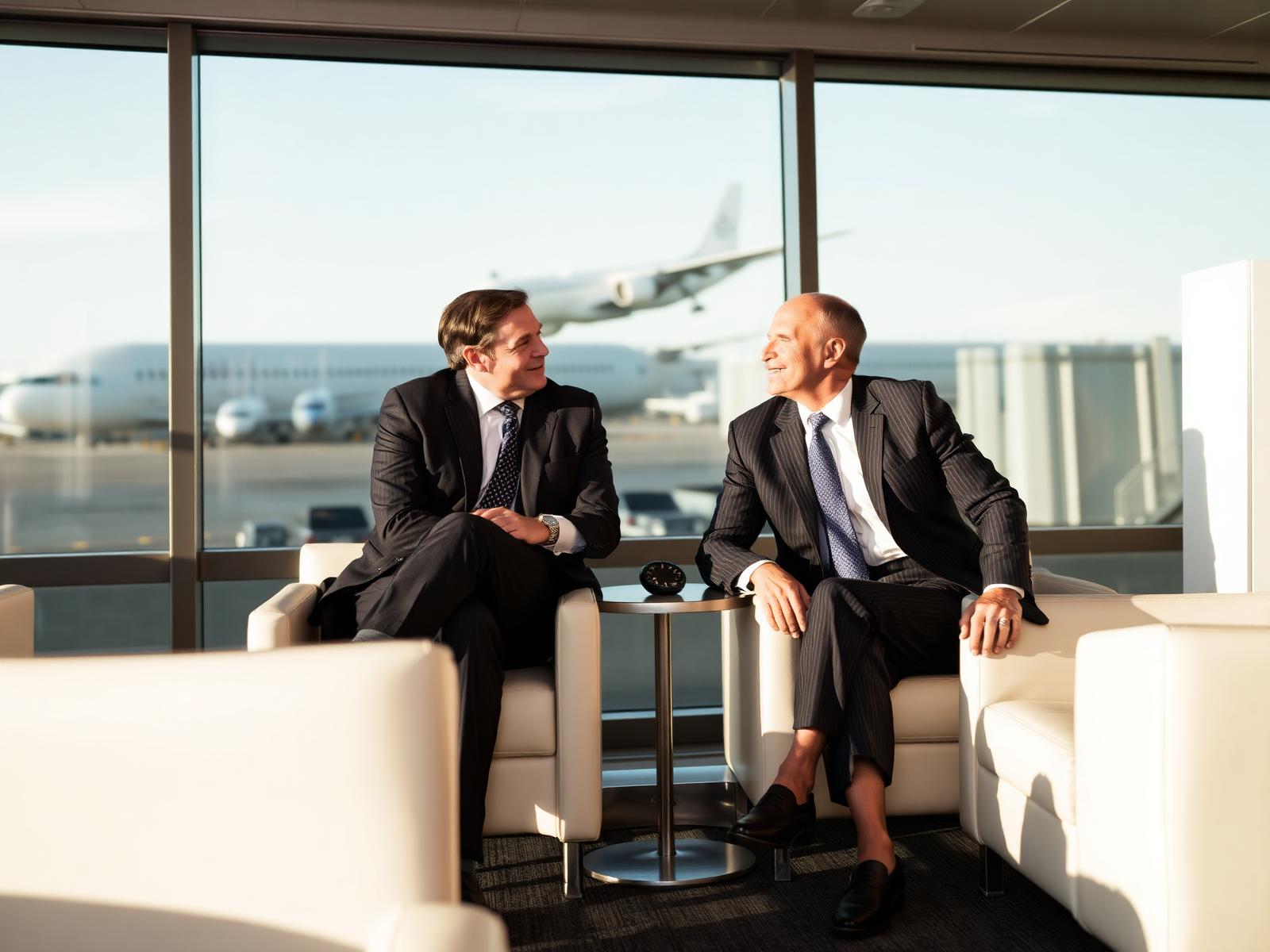 Professionals in an airport lounge